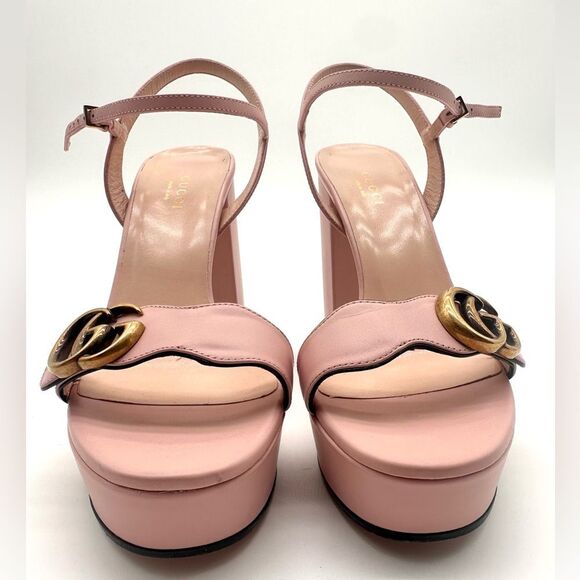 Gucci GG Marmont Platform Sandals Pink Block High Heel Ankle Strap EU 38 US 38 - Picture 10 of 13